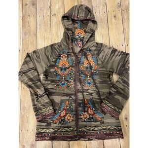RARE~Johnny Was Izamal Embroidered Full Zip Camo Hoodie Women's Med EUC